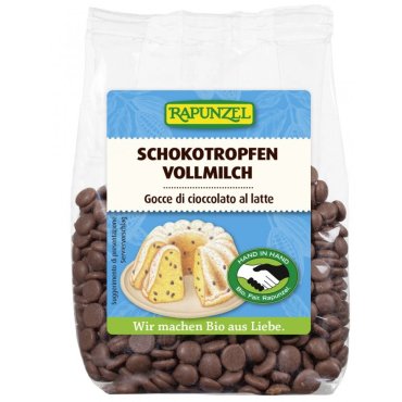 Picaturi de ciocolata bio din lapte integral, Rapunzel, 100 g