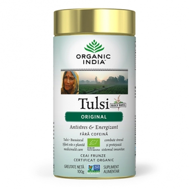 Ceai Tulsi (Busuioc Sfant) Original, Antistres Natural & Energizant, cutie, Organic India 100g