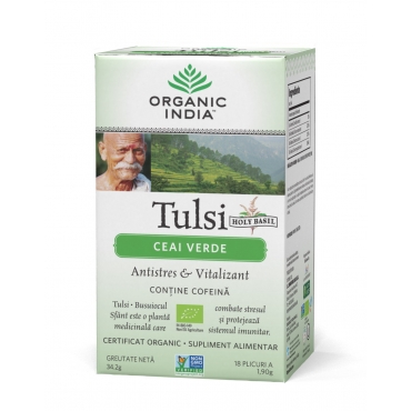 Ceai Verde Tulsi (Busuioc Sfant), Antistres Natural & Vitalizant, plicuri, Organic India