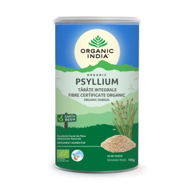 Tarate de Psyllium Integrale, 100% Organic, 85% Fibre, Organic India 100g