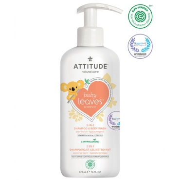 2 in 1 Sampon si Gel de dus, Baby Leaves, cu nectar de pere, pt. bebelusi, Attitude, 475 ml