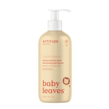 2 in 1 Sampon si Gel de dus, Baby Leaves, cu nectar de pere, pt. bebelusi, Attitude, 475 ml