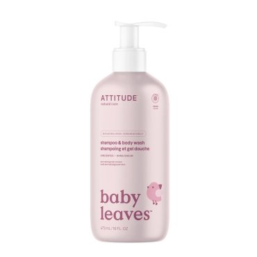 2 in 1 Sampon si Gel de dus, Baby Leaves, fara miros, pt. bebelusi, Attitude, 473 ml
