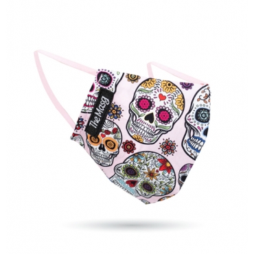 Masca de protectie din bumbac organic, pt copii, PINK SKULL, The Masg