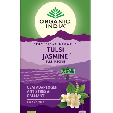 Ceai Tulsi (Busuioc Sfant) Iasomie, Ceai Adaptogen Antistres & Calmant, Organic India, 25 plicuri