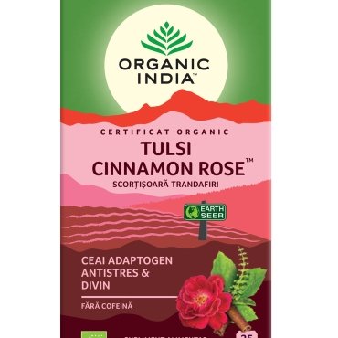 Ceai Tulsi (Busuioc Sfant) Scortisoara Trandafiri, Ceai Adaptogen Antistres & Divin, Organic India, 25 plicuri
