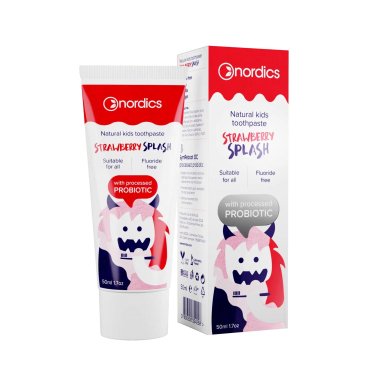 Pasta de dinti, fara fluor, cu capsuni si probiotice, pentru copii, Nordics, 50 ml