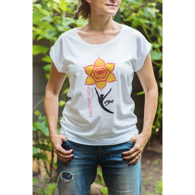 Tricou alb dama #rangaliTsports yoga chakra Svadhisthana