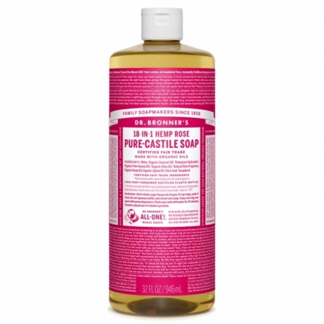 Sapun lichid de Castilia 18 in 1  cu ulei esential pur de trandafiri, Dr. Bronner, 945 ml