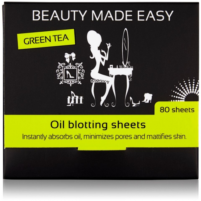 Foite matifiante, absorbante sebum, cu ceai verde, pentru ten, Beauty Made Easy, 80 buc