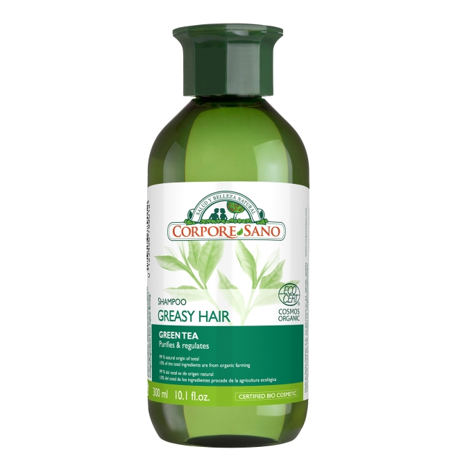 Sampon purifiant cu ceai verde si urzica, pentru par gras, Corpore Sano, 300 ml