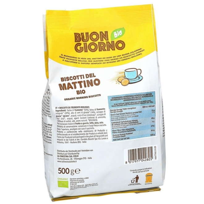 Biscuiti Buongiorno Bio de dimineata (fara ulei de palmier), La Finestra sul Cielo, 500g