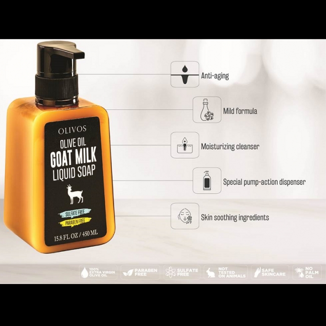 Sapun lichid cu lapte de capra si ulei de masline, Olivos, 450 ml