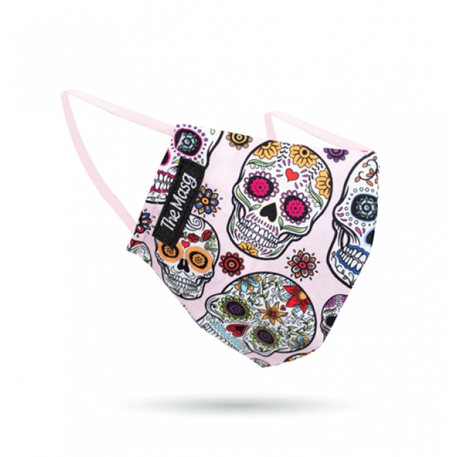Masca de protectie din bumbac organic, pt copii, PINK SKULL, The Masg