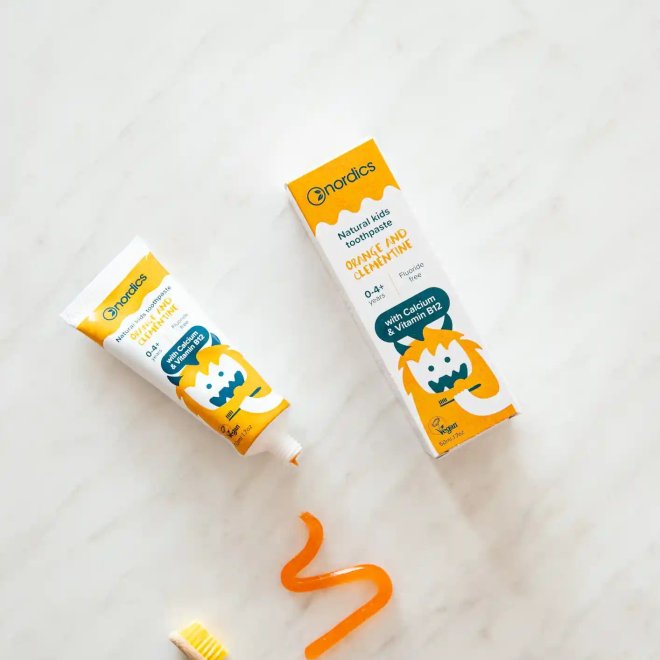 Pasta de dinti naturala, fara fluor, cu clementina, portocala si vitamina B12, pt copii, Nordics, 50 ml