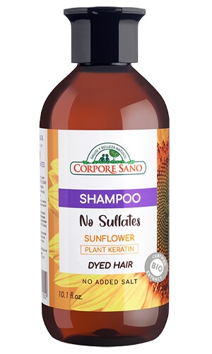 Sampon de par fara sulfati cu floarea soarelui, grau si cheratina din plante, Corpore Sano, pt par vopsit, 300 ml
