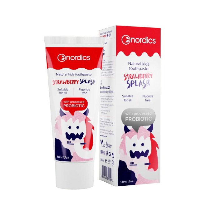 Pasta de dinti, fara fluor, cu capsuni si probiotice, pentru copii, Nordics, 50 ml